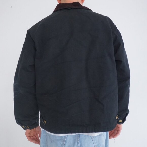 Vtg 90S Tough Duck Black Brown Corduroy Collar Heavyweight Cotton Detroit Jacket - Picture 3 of 16